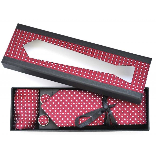 Set cravata slim, butoni, batista rosu, buline albe 1916